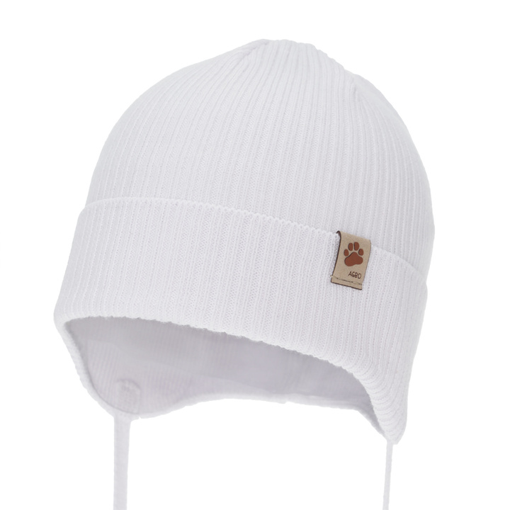 Bonnet automne/printemps garçon, blanc, avec liens, 100% coton, Elmar