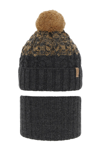 Ensemble d'hiver garçon: bonnet et snood, gris, avec pompon, Travis