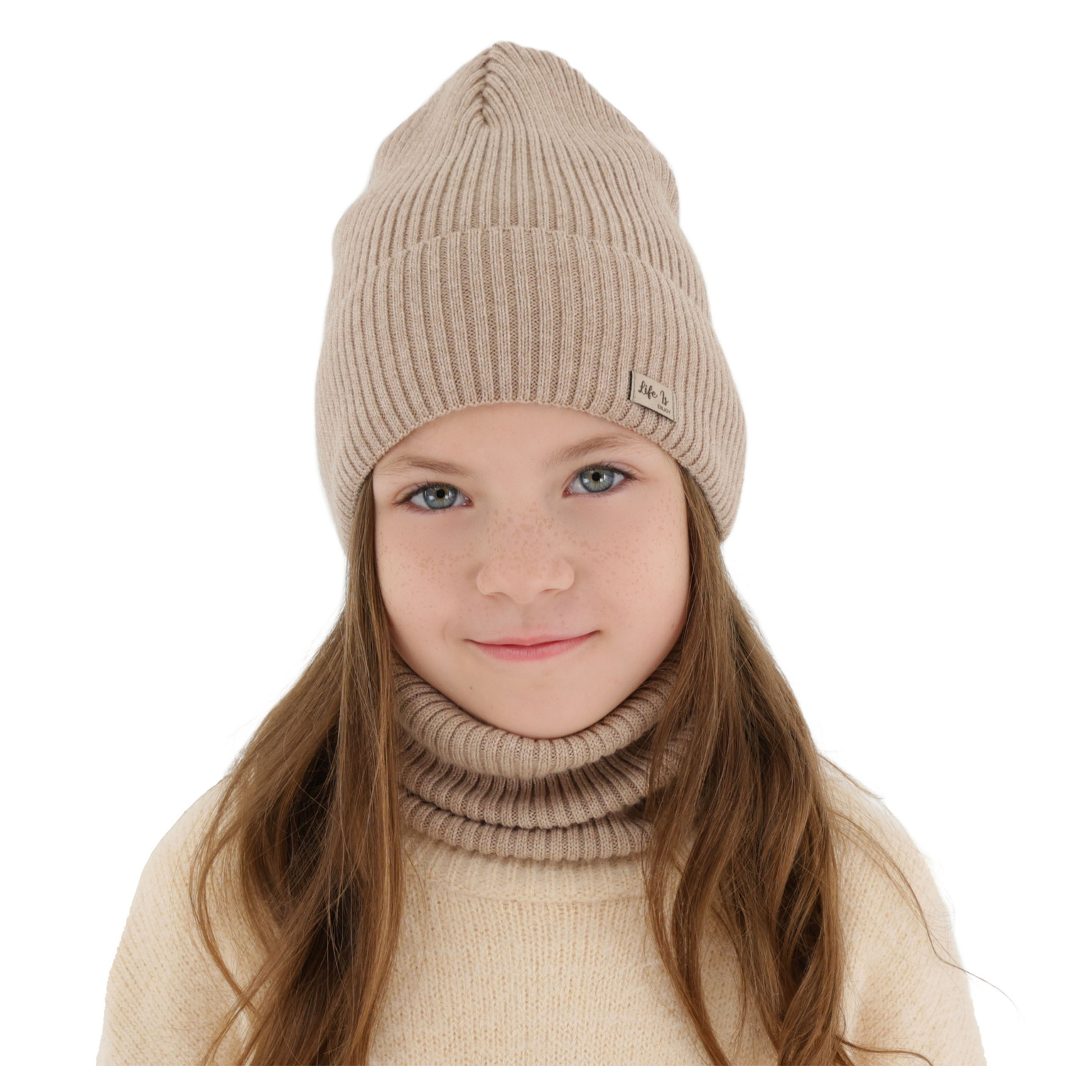 Ensemble automne/printemps fille: bonnet et snood, rose, 100% laine mérinos, Itra
