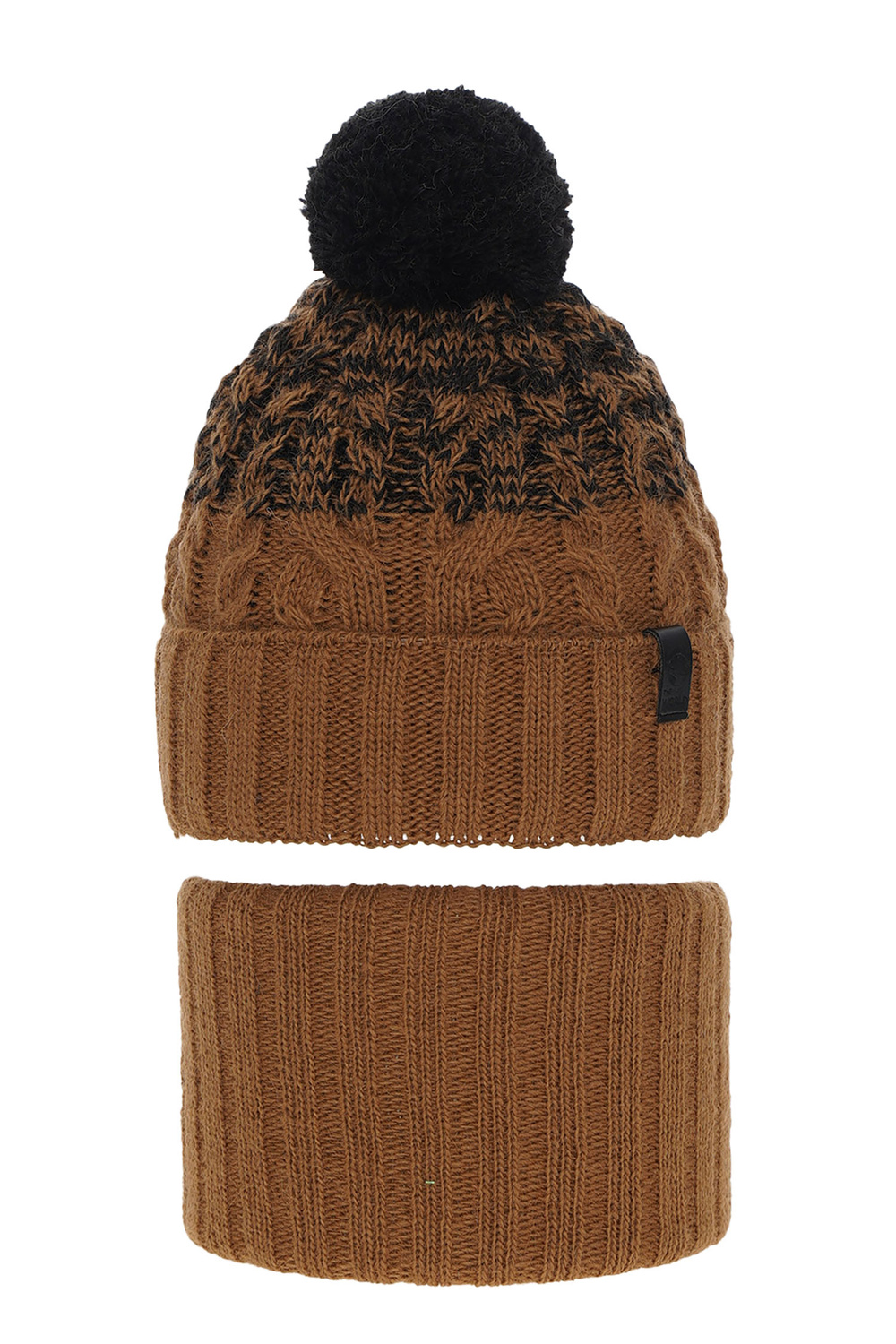 Ensemble d'hiver garçon: bonnet et snood, brun, avec pompon, Travis