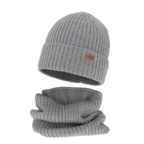 Ensemble d'hiver garçon: bonnet et snood, gris, avec laine mérinos, Palermo
