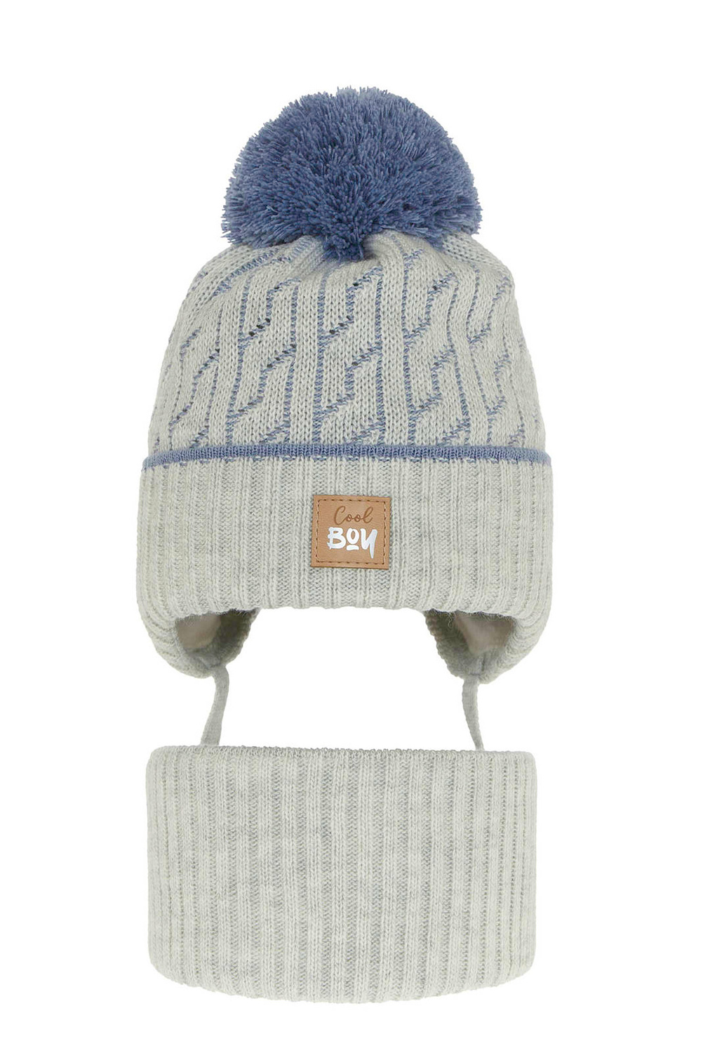 Ensemble d'hiver garçon: bonnet et snood, gris, avec pompon, Pikolo