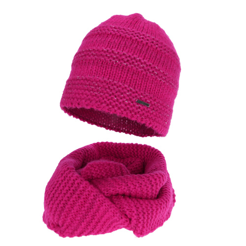 Ensemble d'hiver femme: bonnet et snood, amarante, avec laine mérinos, Driva