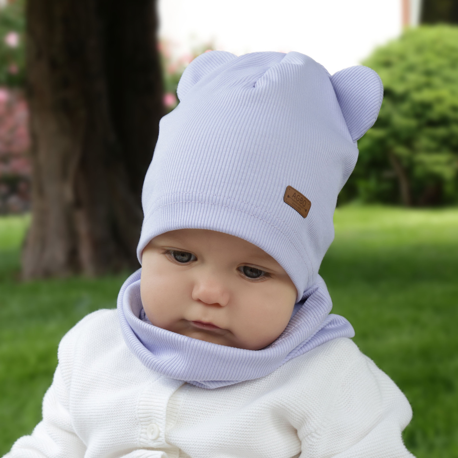 Ensemble automne/printemps fille: bonnet et snood, en coton, beige Georgea