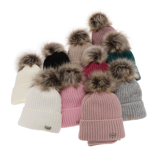 Ensemble d'hiver fille: bonnet et snood, noir, avec pompon, Willow