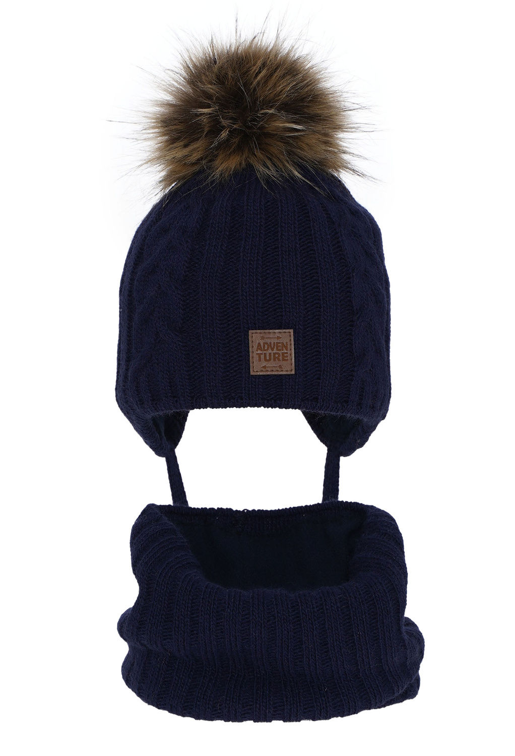 Ensemble d'hiver garçon: bonnet et snood, bleu marine, avec pompon, Casper