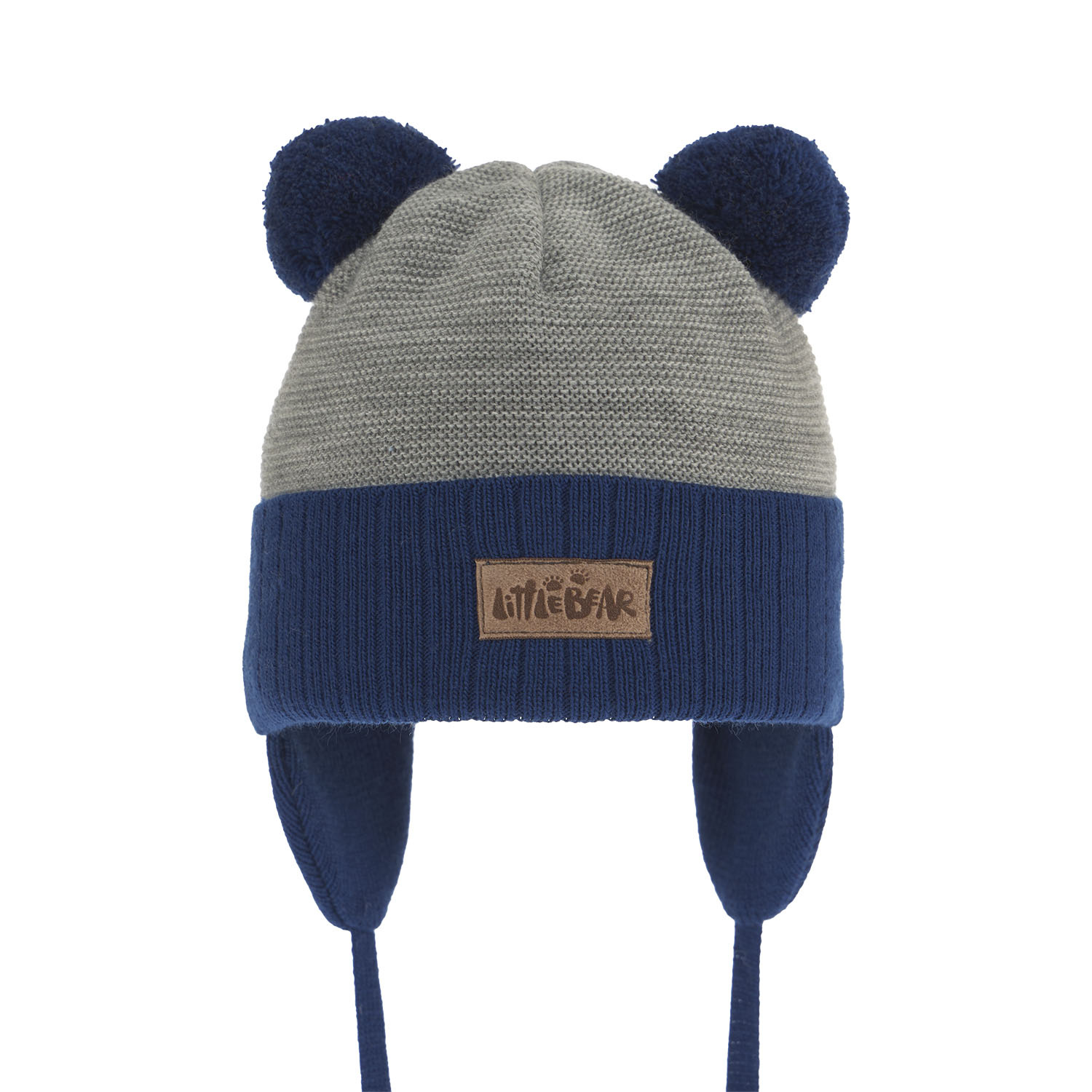 Bonnet automne/printemps garçon, bleu marine, avec deux pompons, avec liens, Gigant