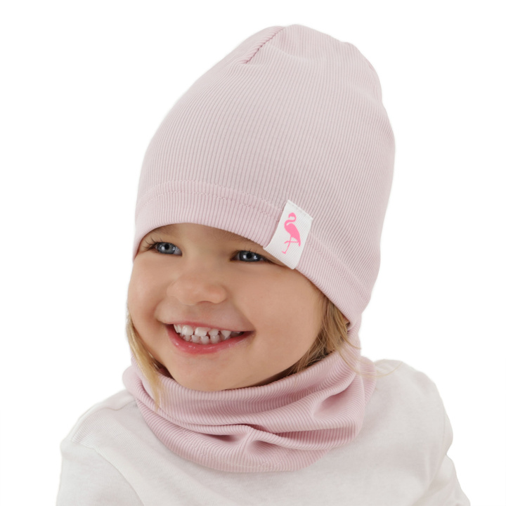 Ensemble automne/printemps fille: bonnet et snood, en coton, rose, Rumilla