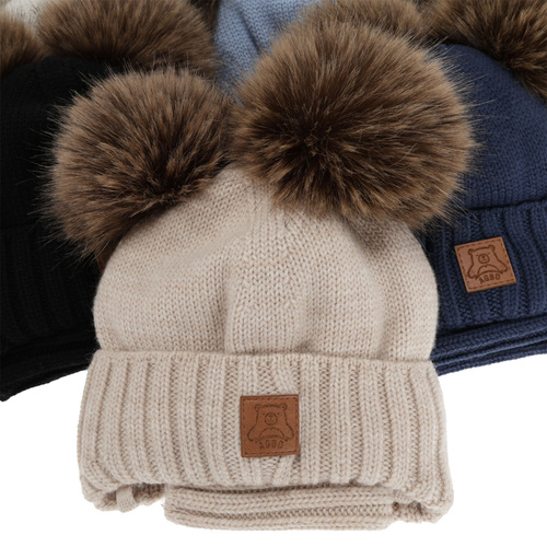 Ensemble bonnet et tour de cou garçon, hiver, bleu, 100% laine mérinos, doublé polaire laine, Ronik