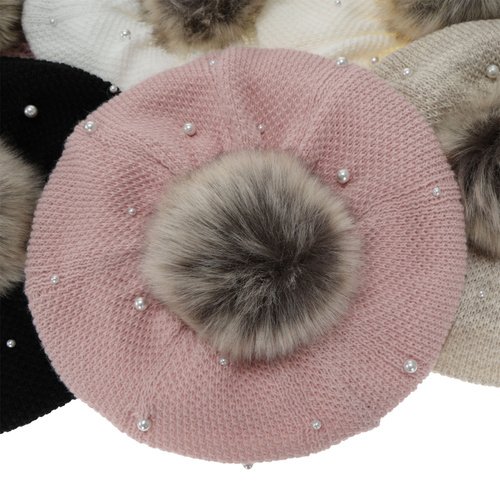 Ensemble d'hiver fille: béret et snood, doublé de polaire, marron, avec pompon, Jeanette