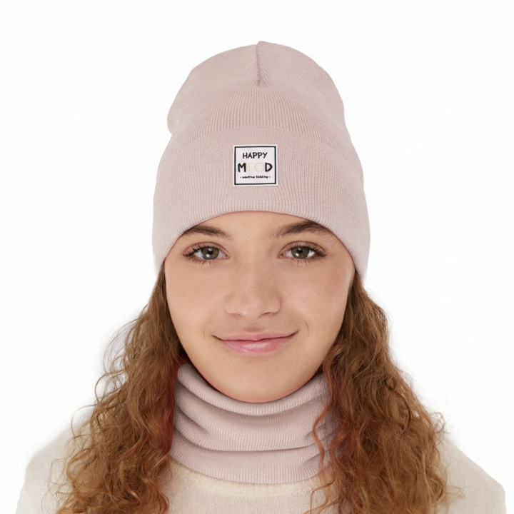 Ensemble automne/printemps fille: bonnet et snood, avec coton, rose clair, Mersila