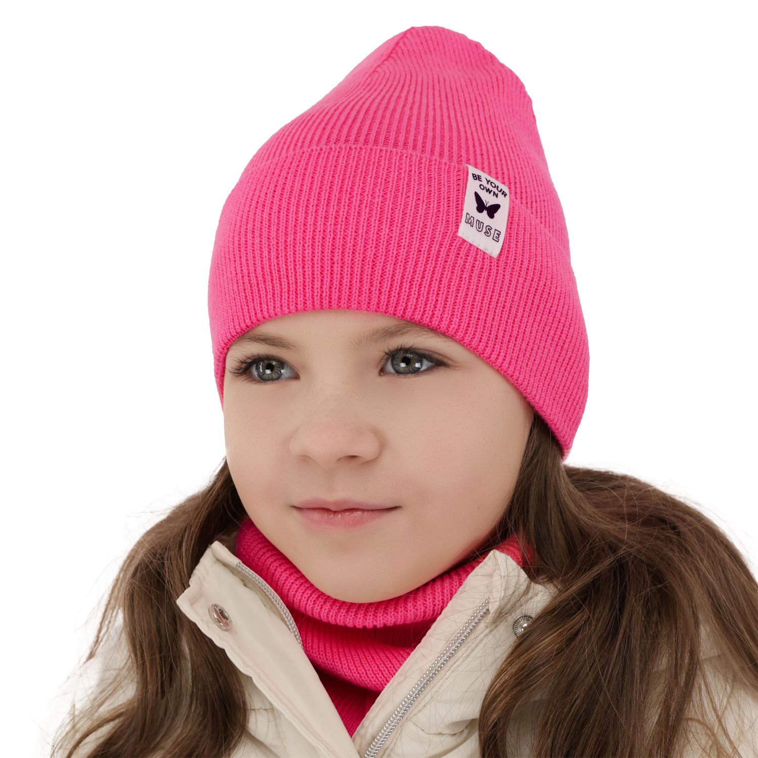 Ensemble automne/printemps fille: bonnet et snood, avec coton, blanc, Leonita