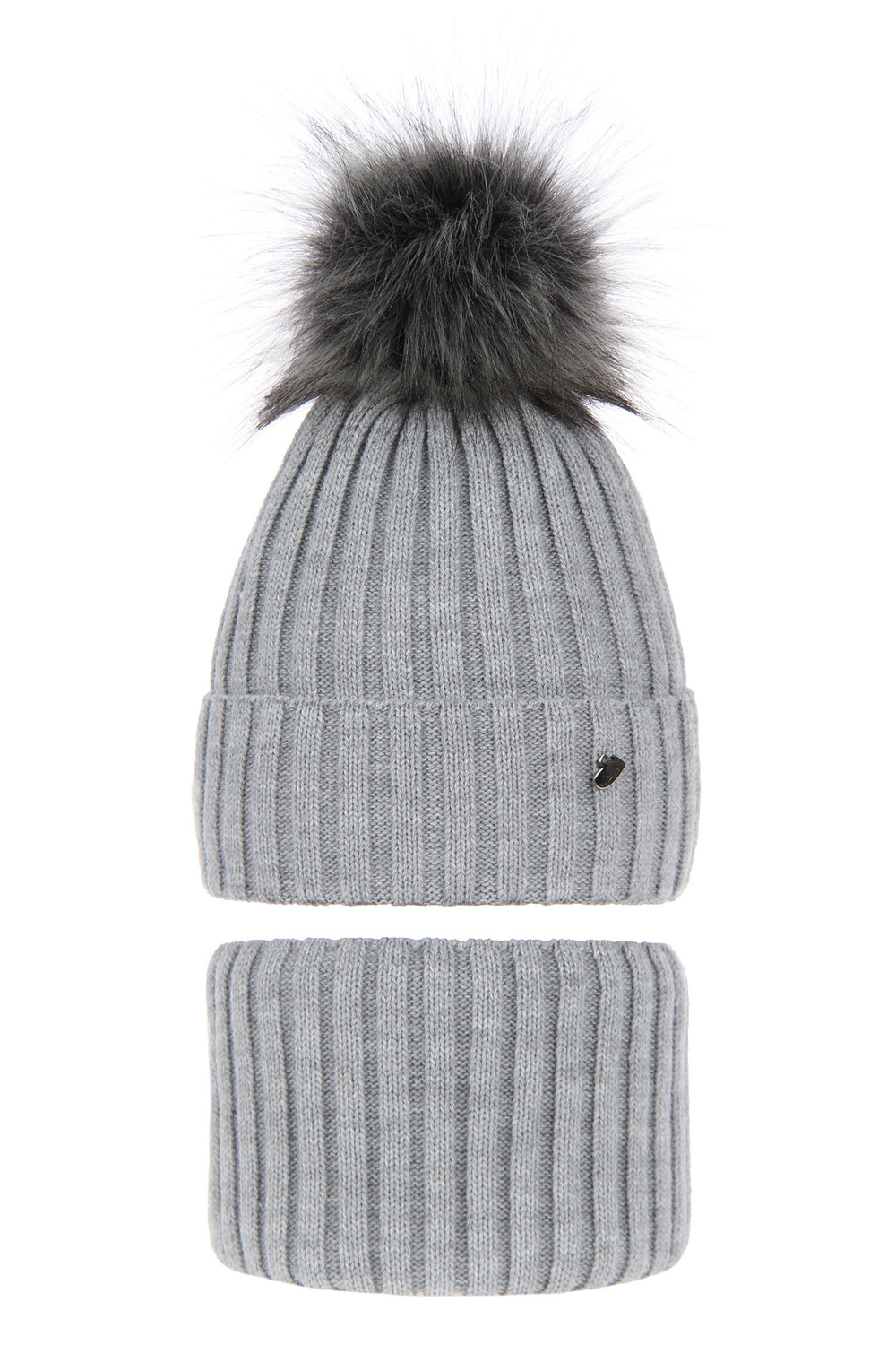 Ensemble d'hiver fille: bonnet et snood, gris, avec pompon, Wilma