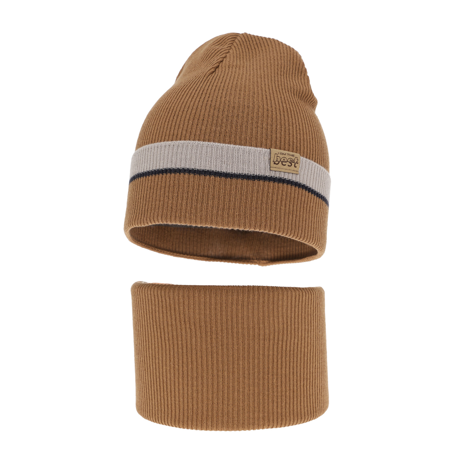 Ensemble automne/printemps garçon: bonnet et snood, avec coton, camel, Antonio