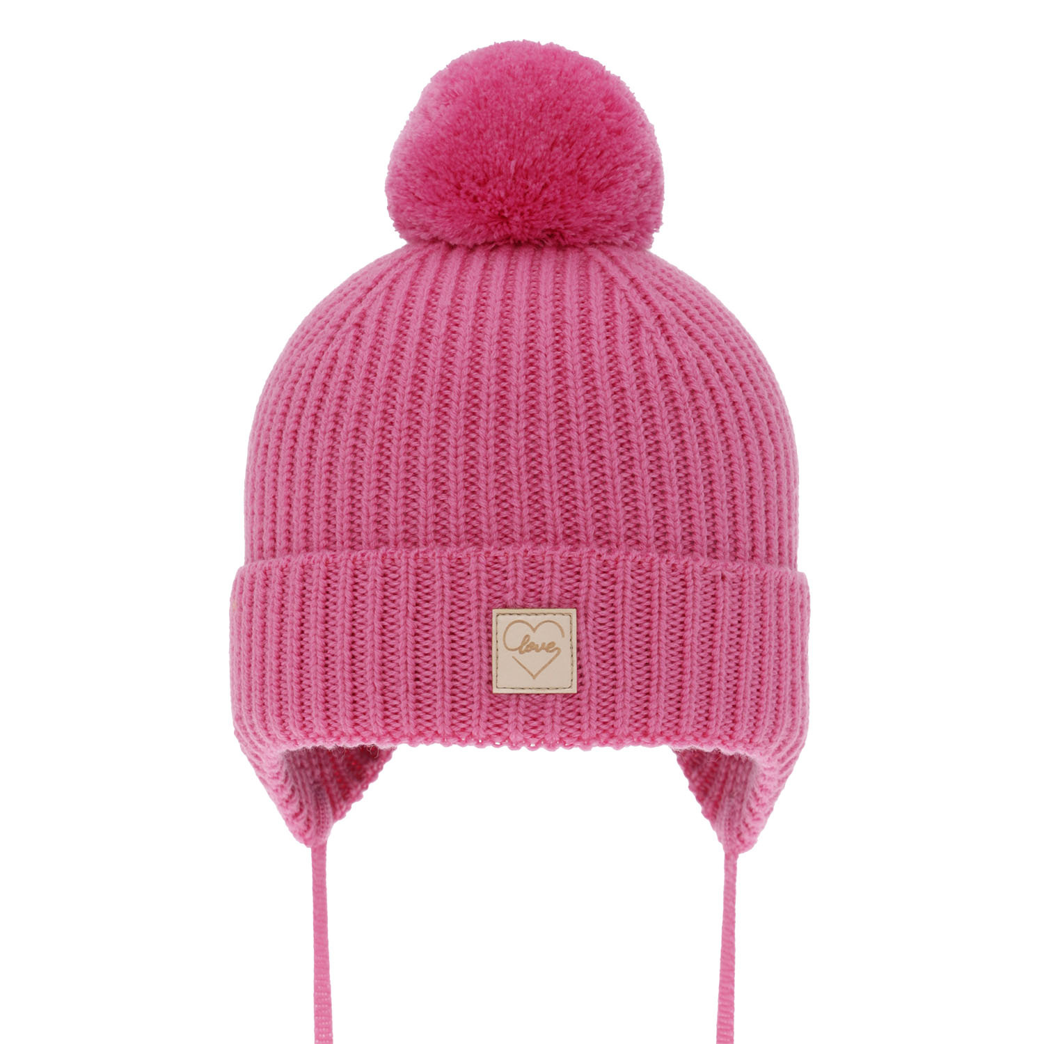Bonnet d'hiver fille, rose, avec pompon, doublé de laine mérinos, Havana