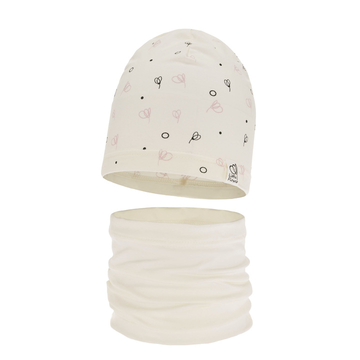 Ensemble automne/printemps fille: bonnet et snood, crème, en coton, Fiora