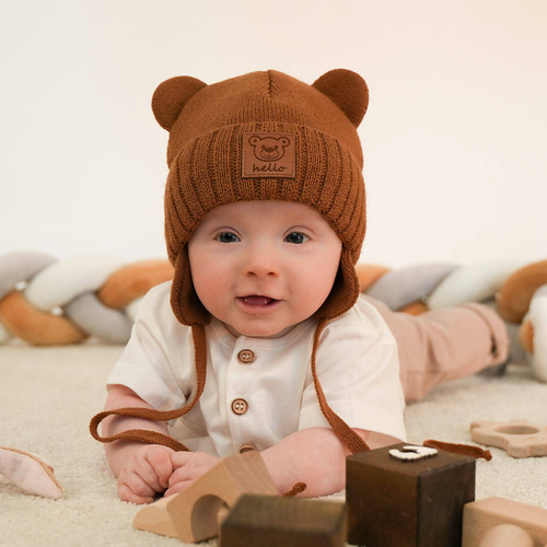 Ensemble d'hiver garçon: bonnet et écharpe, camel, avec liens, Petit