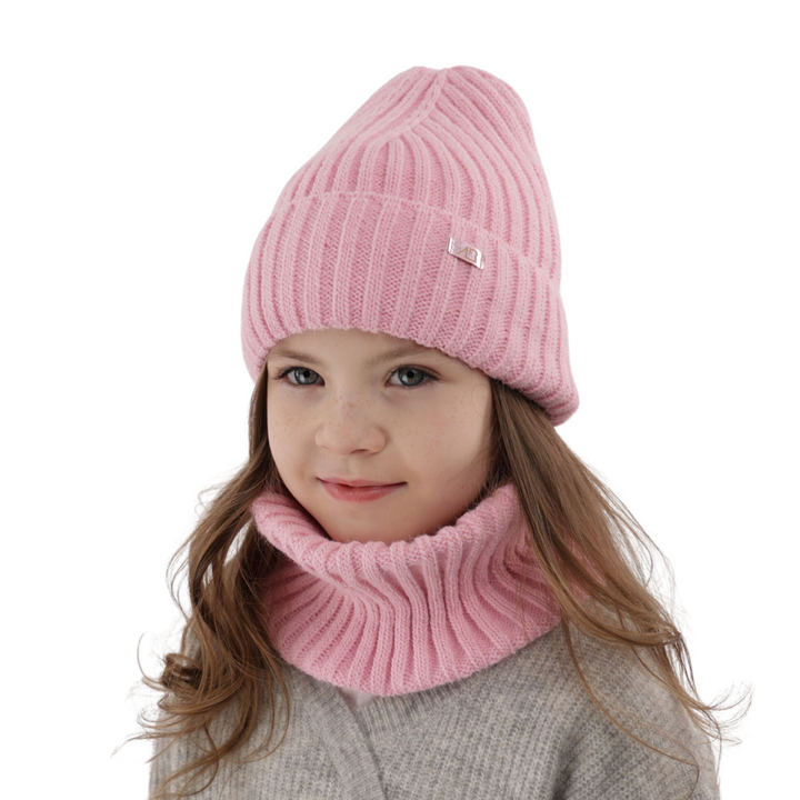 Ensemble d'hiver fille: bonnet et snood, rose, Valentine