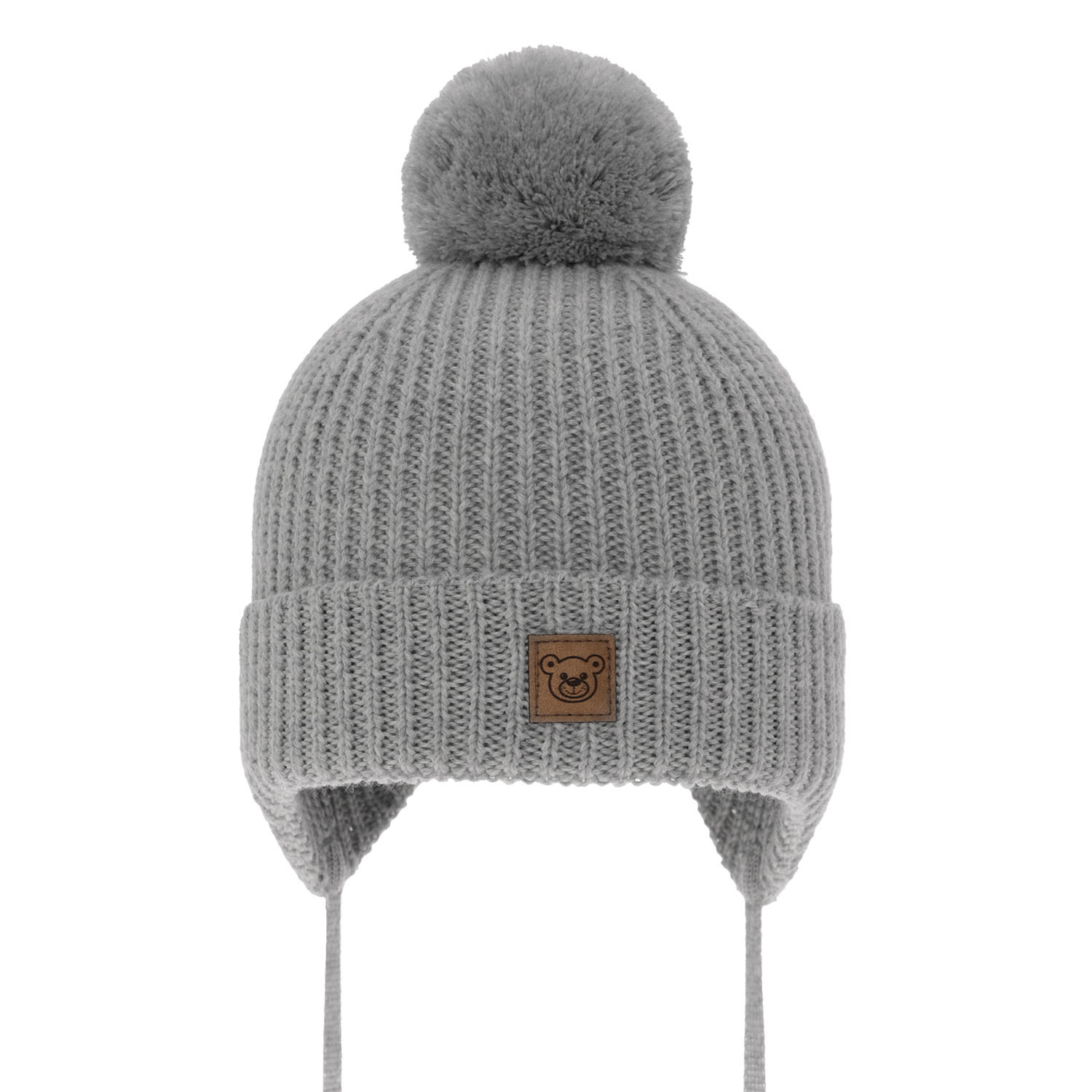 Bonnet d'hiver garçon, gris, avec laine mérinos, doublé de polaire, avec liens, Tofik