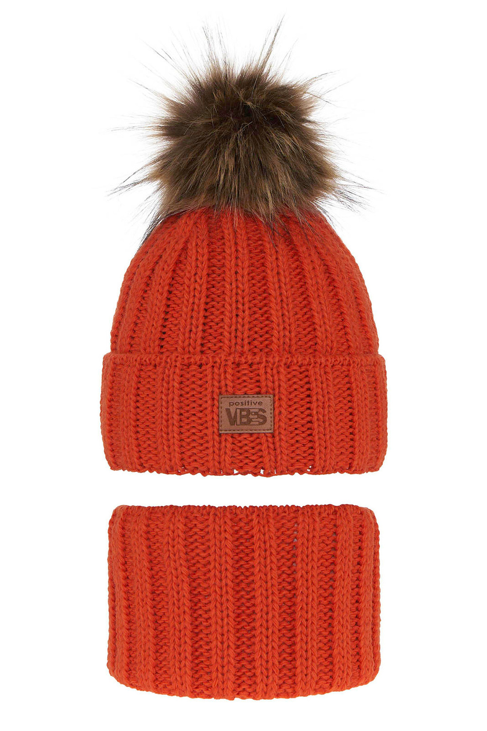 Ensemble d'hiver garçon: bonnet et snood, orange, avec pompon, Remes