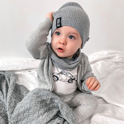 Ensemble automne/printemps garçon: bonnet et snood, avec coton, bleu marine, Tunis