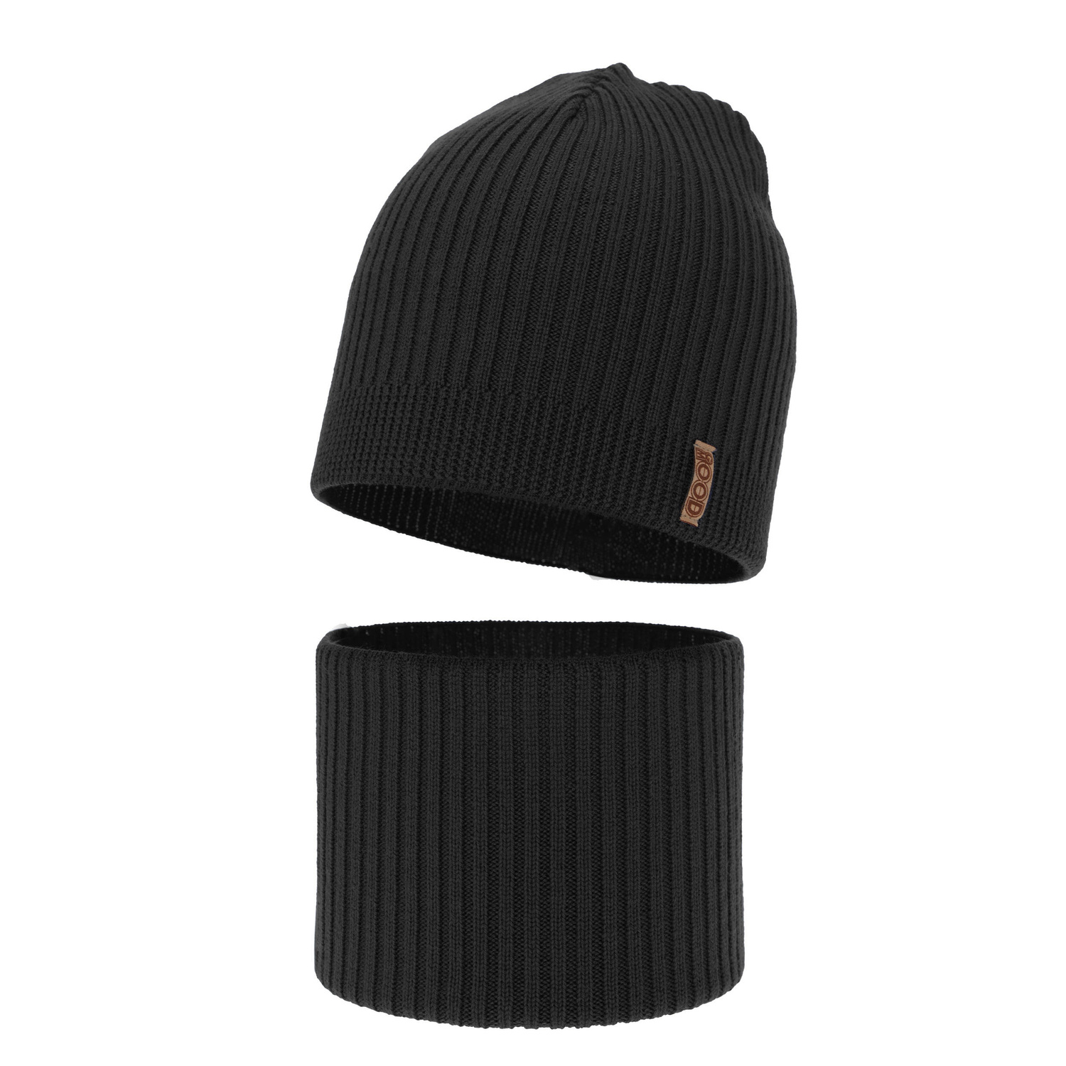 Ensemble automne/printemps garçon: bonnet et snood, noir, avec laine mérinos, Chester