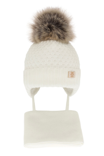 Ensemble d'hiver garçon: bonnet et écharpe, crème, avec pompon, avec liens, Norberto