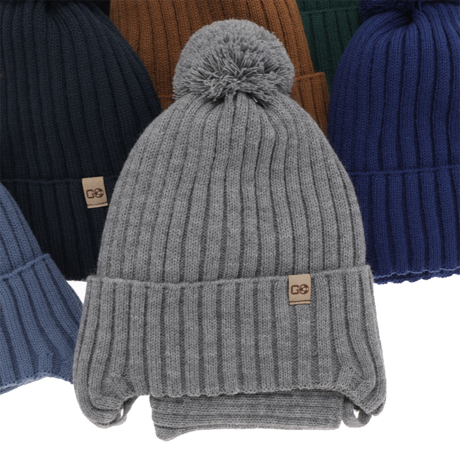 Ensemble d'hiver garçon: bonnet et snood, bleu foncé, avec pompon, avec liens, Carlo