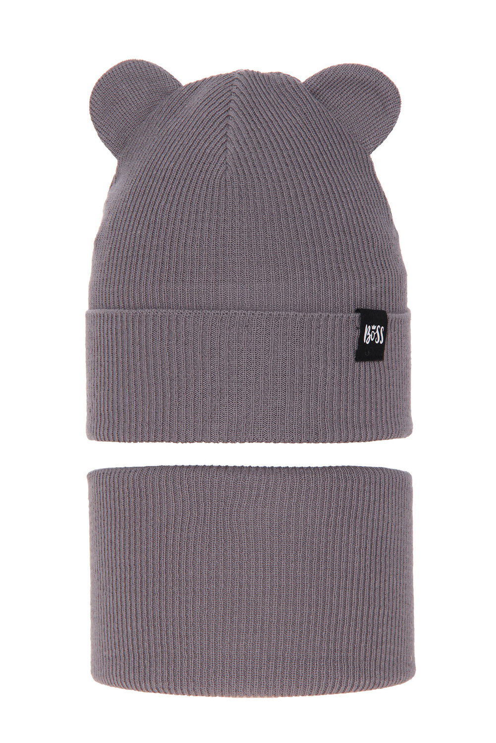 Ensemble automne/printemps garçon: bonnet et snood, avec coton, gris, Grajan