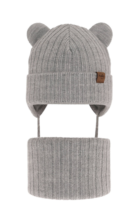 Ensemble d'hiver garçon: bonnet et snood, gris, avec liens, Ferven