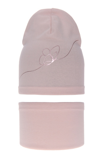 Ensemble automne/printemps fille: bonnet et snood, rose, en coton, Jula