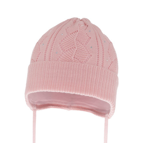 Bonnet automne/printemps fille, rose, avec liens, Marinetta