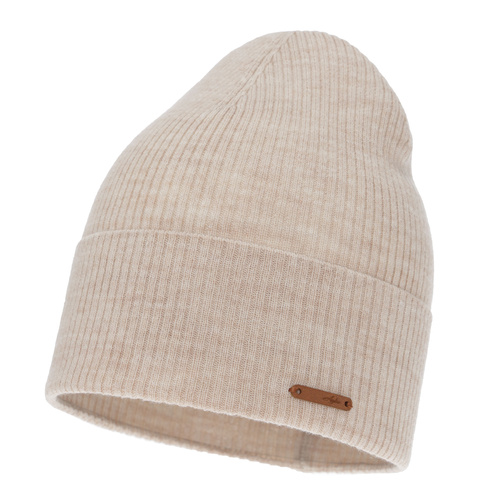 Bonnet automne/printemps femme, beige, 100% Laine Mérinos, Flerra