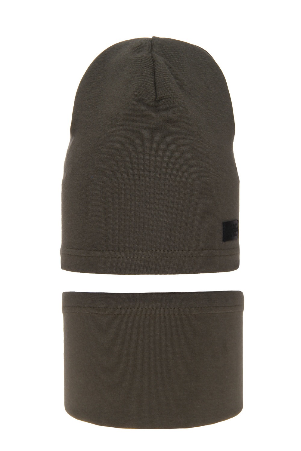 Ensemble automne/printemps garçon: bonnet et snood, khaki, en coton, Frizi