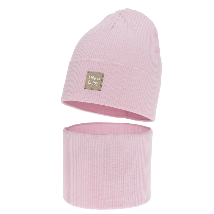 Ensemble automne/printemps fille: bonnet et snood, avec coton, rose, Zola