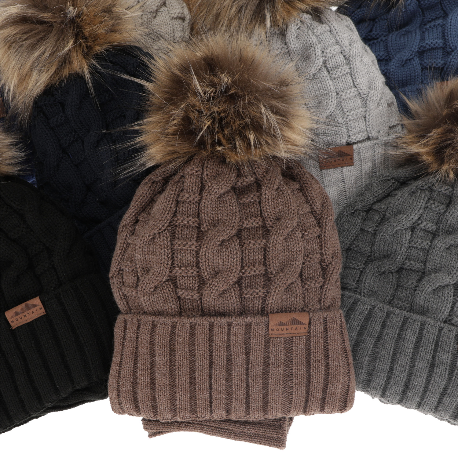 Ensemble d'hiver garçon: bonnet et snood, beige, avec pompon, Cent