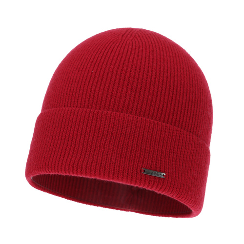 Bonnet automne/hiver femme, rouge, avec laine mérinos et cachemire, Sindra