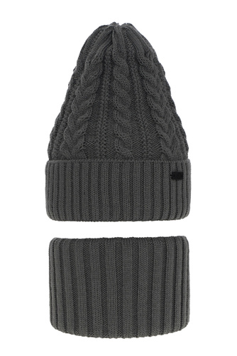 Ensemble d'hiver garçon: bonnet et snood, gris, avec liens, prążkowany, Colins