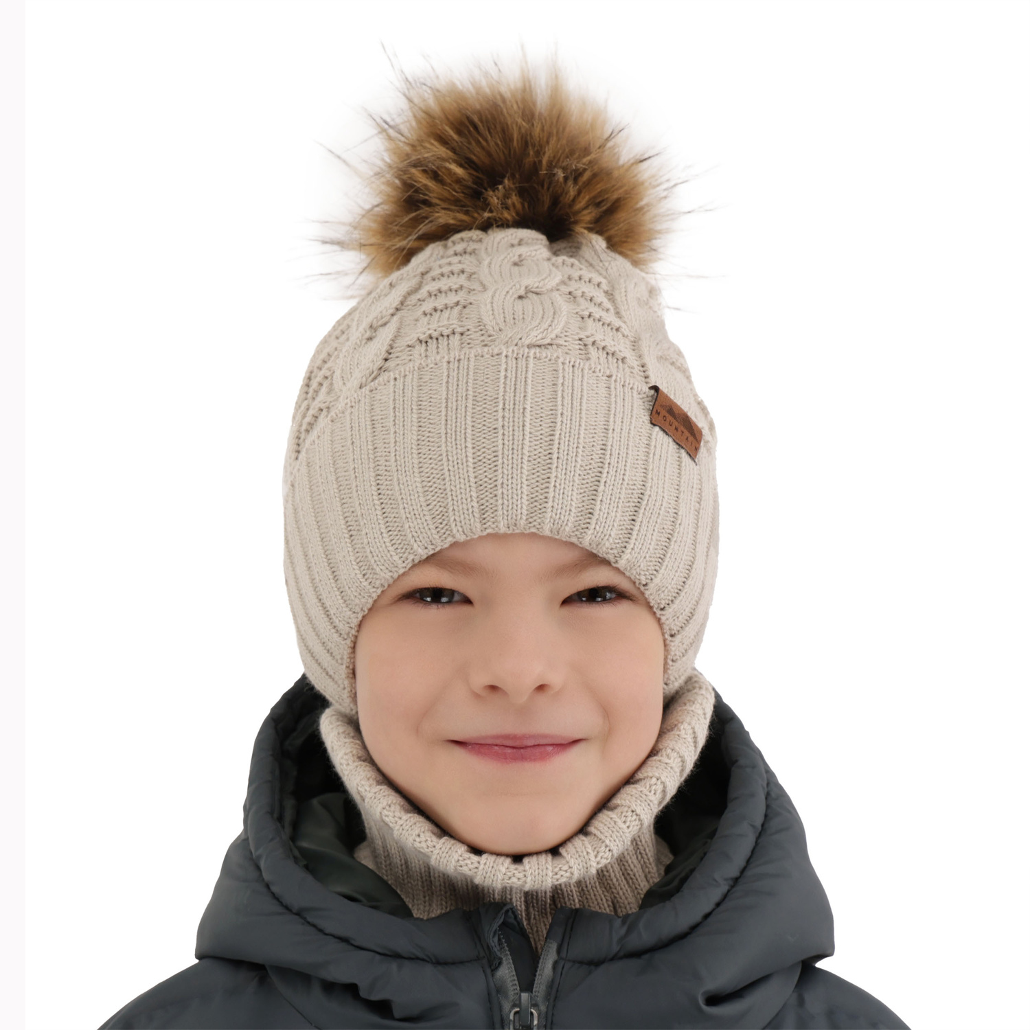 Ensemble d'hiver garçon: bonnet et snood, bleu marine, avec pompon, Cent