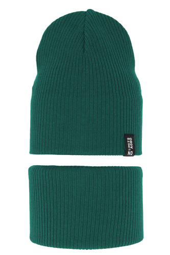 Ensemble automne/printemps garçon: bonnet et snood, avec coton, szmaragdowy, Tunis