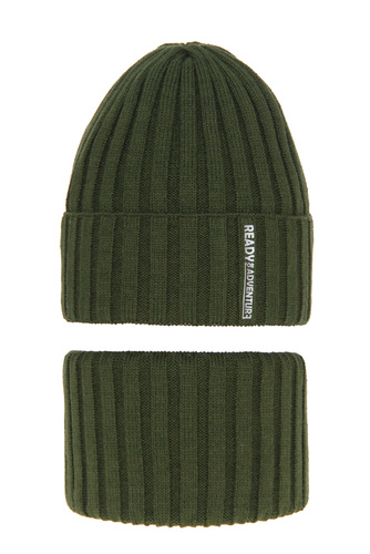Ensemble d'hiver garçon: bonnet et snood, khaki, Livido