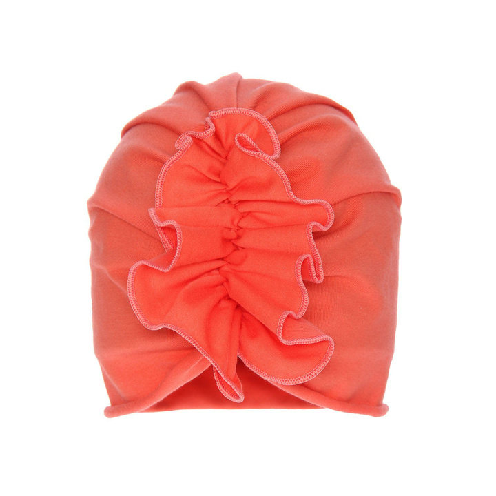 Bonnet automne/printemps fille, corail, avec ornements froncés, Werka