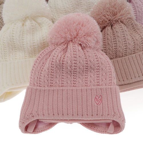 Ensemble d'hiver fille: bonnet et écharpe, crème, avec liens, avec pompon, Marisa