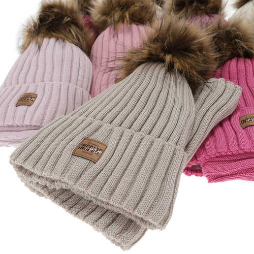 Ensemble d'hiver fille: bonnet et snood, crème, doublé polaire, avec laine mérinos, Bellina