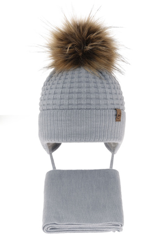 Ensemble d'hiver garçon: bonnet et écharpe, bleu clair, avec liens, Salem