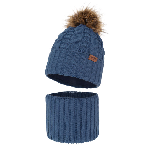 Ensemble d'hiver garçon: bonnet et snood, bleu, avec pompon, Cent