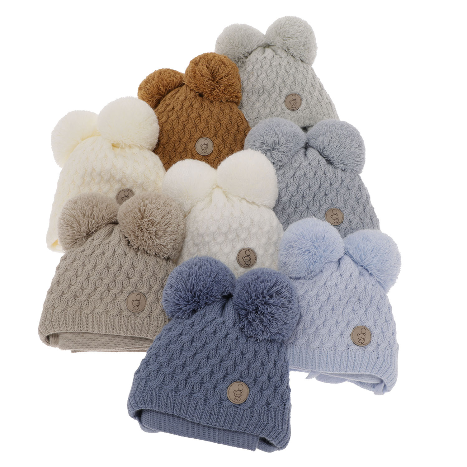 Ensemble d'hiver garçon: bonnet et écharpe, camel, avec deux pompons, Alonso