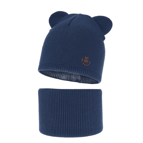 Ensemble automne/printemps garçon: bonnet et snood, avec coton, bleu marine, Ludvic
