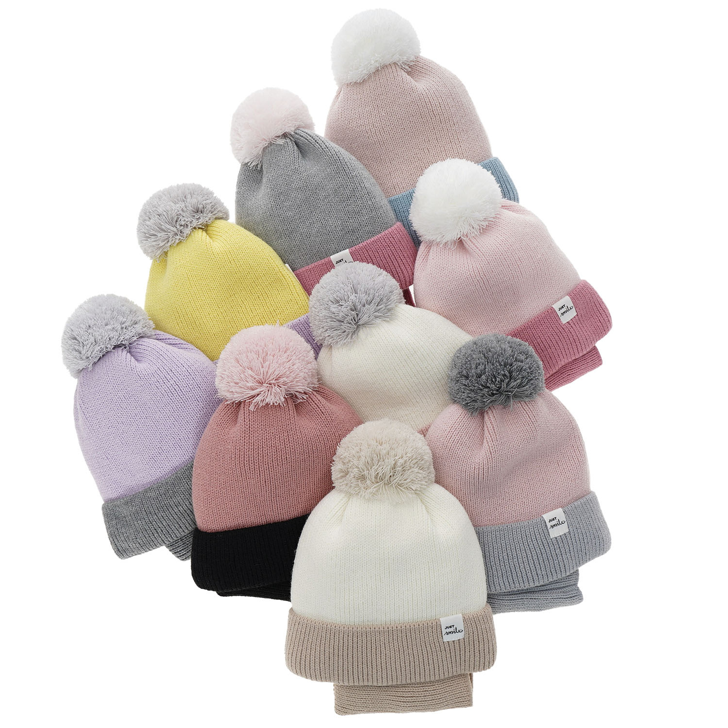 Ensemble d'hiver fille: bonnet et snood, rose, avec pompon, Rosalin