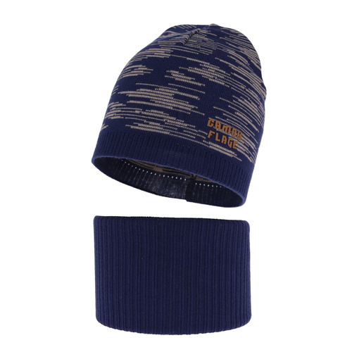 Ensemble automne/printemps garçon: bonnet et snood, avec coton, bleu marine, Carter